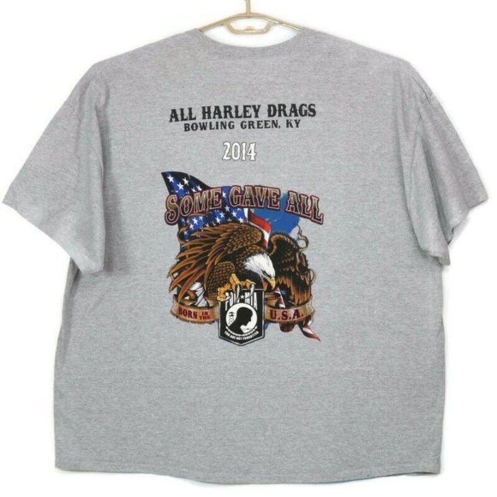 All Harley Drags 2014 Bowling Green Kentucky POW MIA‎ T-Shirt Shirt Gray 4XL